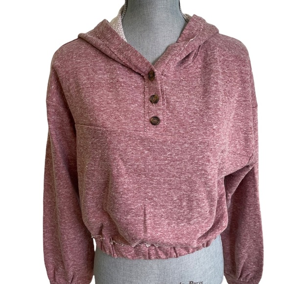 PEYTON VALLEY CROPPED ROSE COLOR HOODIE SIZE M NWT - Picture 3 of 7